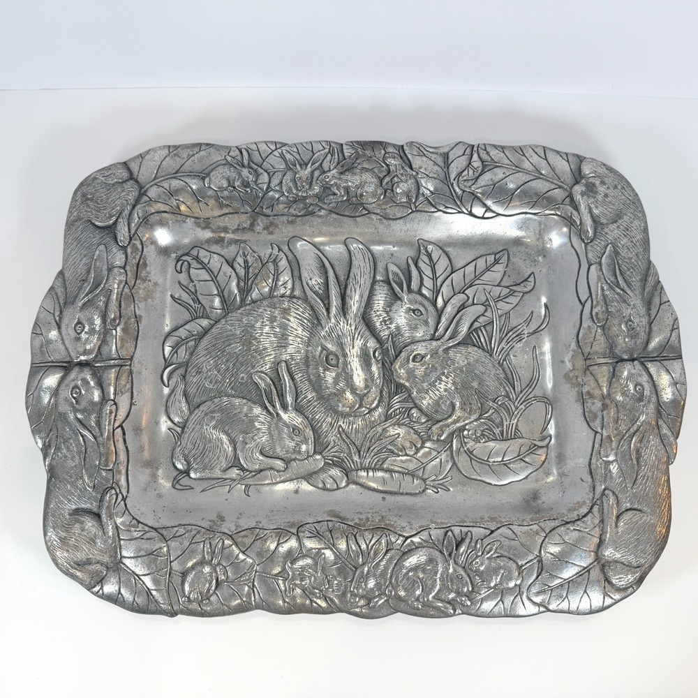 Vintage Serving Tray / Trinket Tray With Bunny Rabbits By Arthur Court